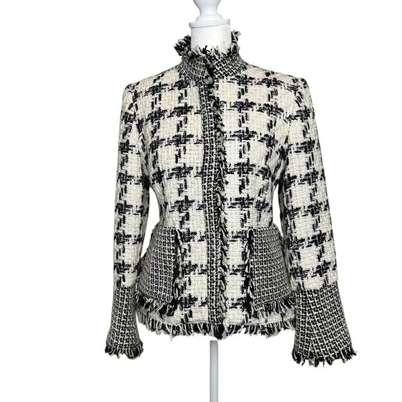 Vintage Harve Benard Holtzman Wool Blend Blazer Black White Zip Front Size 6P - Picture 1 of 13